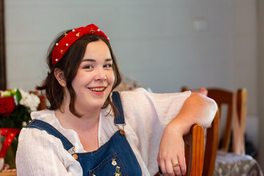 Portrait of smiling young teen woman at Christmas