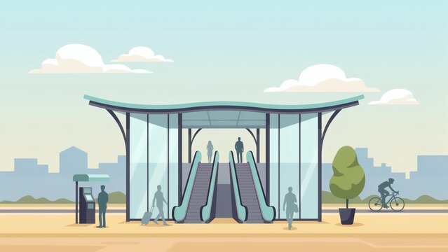 Modern urban subway entrance with escalators with depicts modern transit station escalators escalators commuters city city background transportation