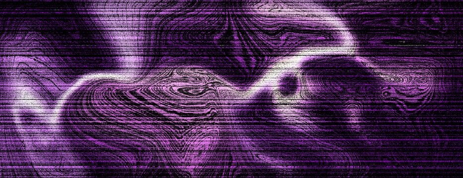Abstract digital background featuring glowing purple light waves and horizontal scanning lines creating a mysterious futuristic technological or sci fi effect