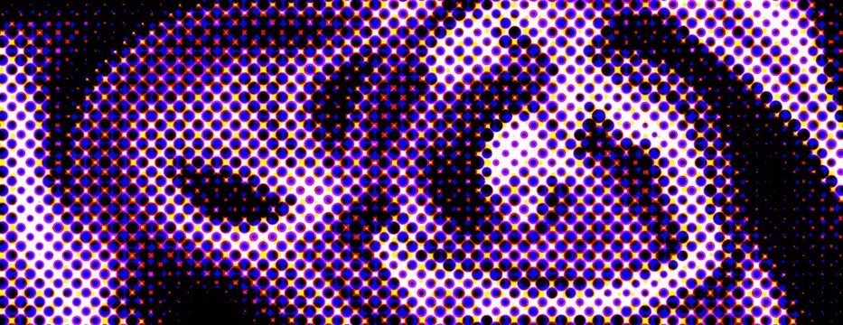Abstract digital art background featuring a vibrant purple and black geometric moire pattern with an intense optical illusion visual effect