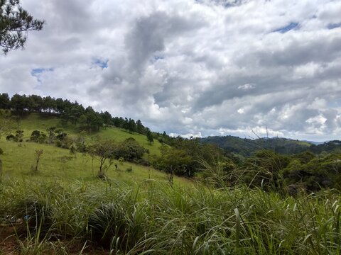 Lush Green Rolling Hills Under Cloudy Sky