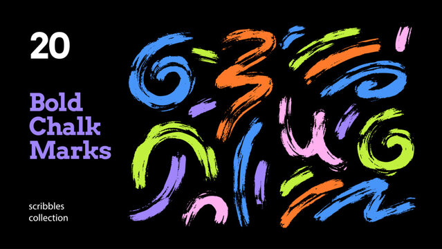 Grunge rainbow shapes. Brush arc, bold chalk marks collection. Simple ink strokes. Curved lines, geometric figures set. Vector isolated illustration.