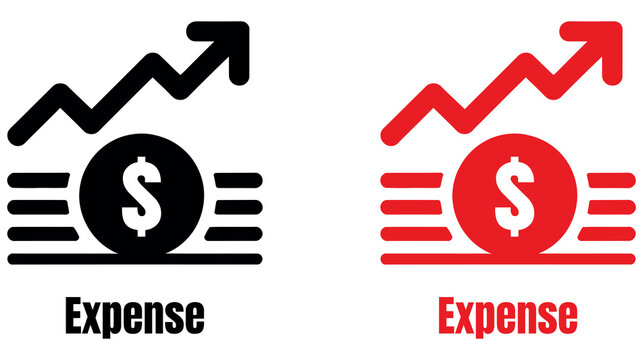 Financial icon representing increasing business expenses with dollar coin and rising arrow.