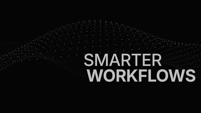 Abstract AI automation background featuring a flowing particle wave and futuristic digital interface. Ideal for artificial intelligence, automation, technology, innovation, data, and modern business c