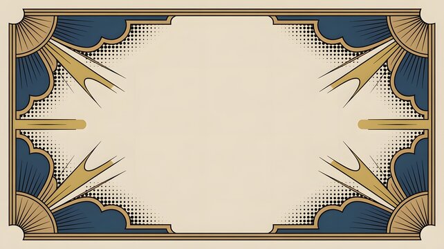 Ornate art deco frame featuring elegant geometric patterns with dark blue and gold vintage stylish design