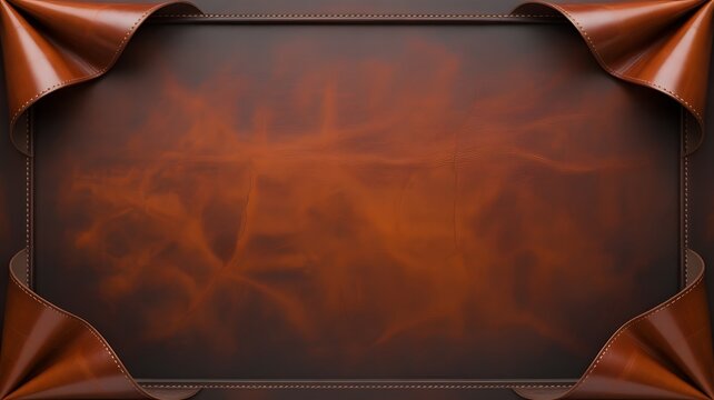 Luxurious brown leather background featuring elegant curled corners and detailed stitching for premium graphic design projects