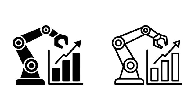 Robotic Arm Enhancing Growth: A robotic arm symbolizes technological advancement and industrial progress, lifting a chart indicating upward trends and growth.