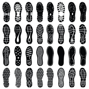 Monochrome vector set of various shoe soles and footwear tread patterns