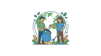 Fototapeta premium People cleaning the planet earth for ecology awareness