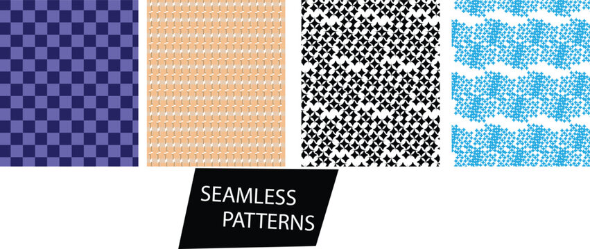 Colorful geometric seamless pattern set. checkered gingham tiles, abstract pixel textures,&nbsp;red gingham, purple plaid grid, blue optical pixel,&nbsp;