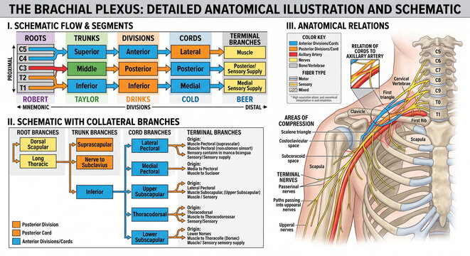 The Brachial Plexus: Detailed Anatomical Illustration and schematic
