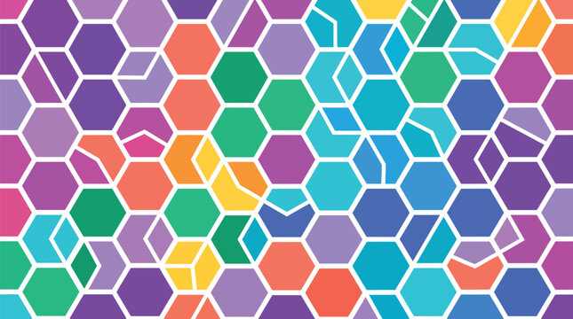 A vibrant mosaic of colorful hexagonal shapes creating an abstract background