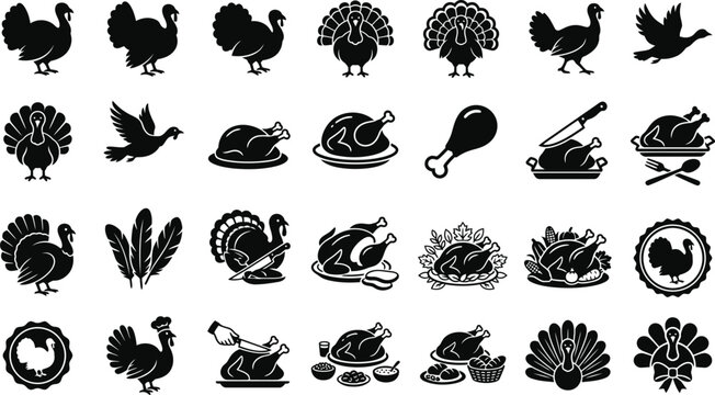 Thanksgiving Turkey Silhouette Icon Collection