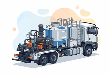 Obraz premium Petroleum Mining Operation Mobile Service Truck and Oil Field Equipment
