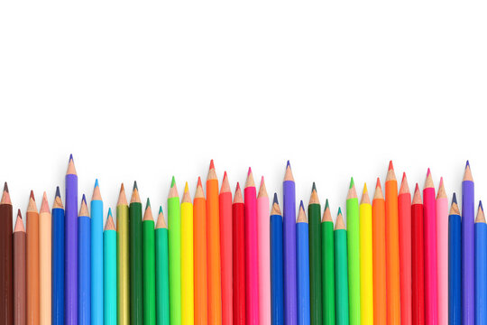 Colorful Pencils Arranged in a Row