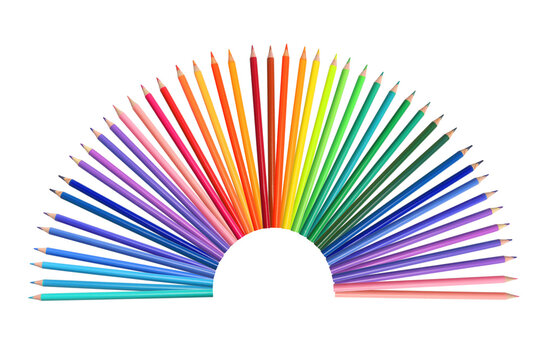 Colorful Pencils Arranged in a Semicircle