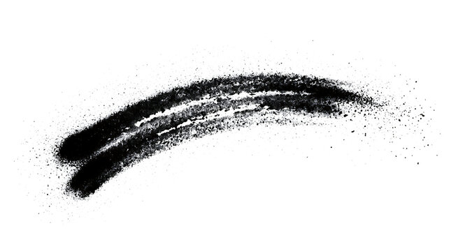 Black charcoal or crayon curved strokes isolated on transparent background