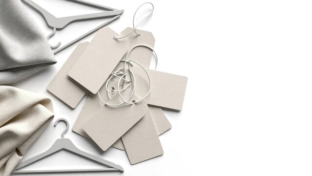 Blank Clothing Tags and Hangers for Retail Mockup Display