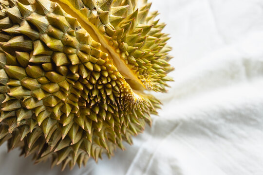 A fresh peeled ripe durian