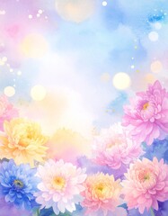 Fototapeta premium Pastel Watercolor Chrysanthemum Floral Background with Copy Space