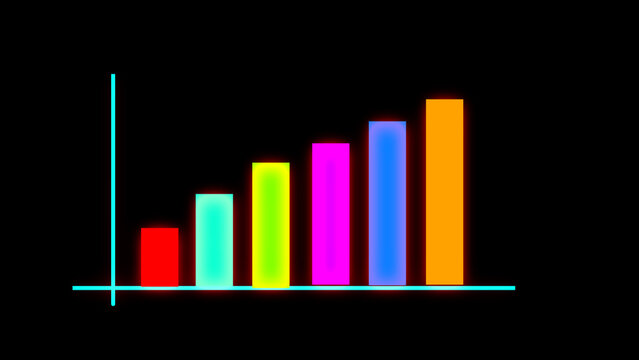 Colorful Neon Bar Chart Showing Upward Trend on Black Background 3333