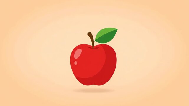 Cute 2D cartoon red apple floating upward isolated on warm beige background