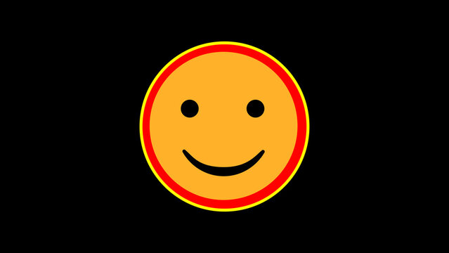 Orange Smiley Face With Red and Yellow Outline On Black Background emoji happy