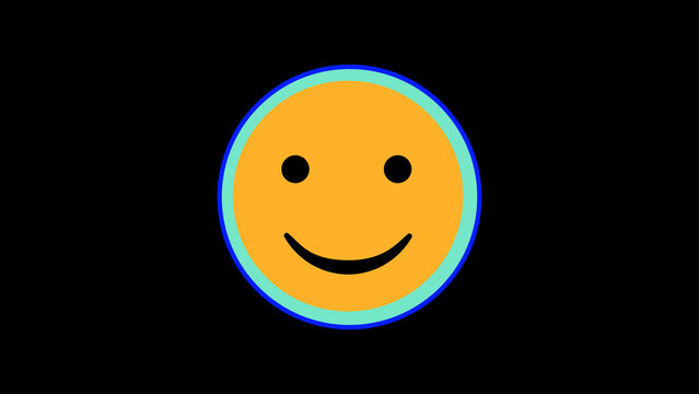 Orange Smiley Face With Blue and Teal Outline On Black Background emoji happy