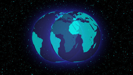 Fototapeta premium Two Interlocking Cyan Earth Globes in Starry Space image
