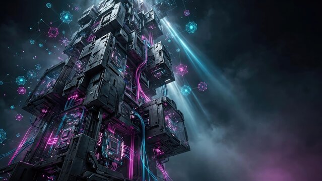 Cyberpunk Futuristic Mega-Cityscape with Neon Glowing Towers