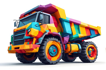 Naklejka premium Vibrantly Colored Construction Dump Truck Illustration with Bold Geometric Patterns