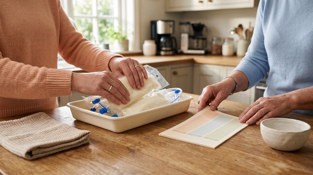 Hands sort sterile dialysis supplies beside a weekly care planner