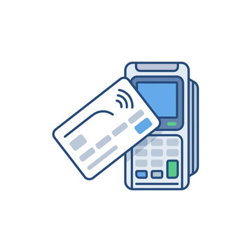 Contactless payment transaction with credit card and electronic POS terminal vector illustration