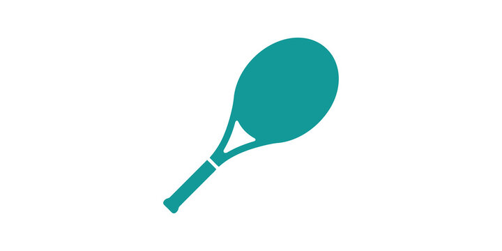 Teal tennis racket flat icon for sports equipment UI design element.