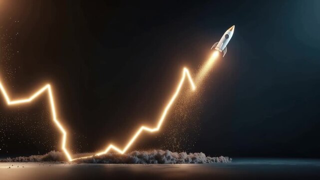 A rocket ascends, charting a sharp upward trajectory that visually represents a strong financial growth, a soaring success against a dark. ..Created with Generative AI, not depicting real subjects.