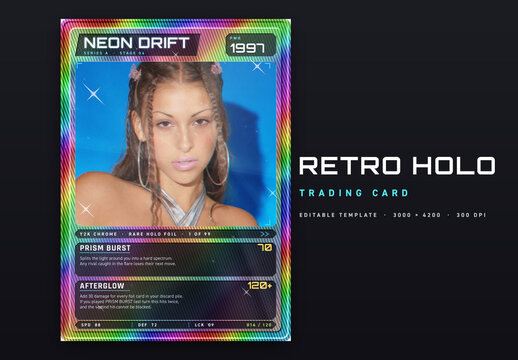 Retro Holographic Trading Card Template - Y2K Foil Card Maker with Editable Text