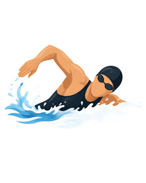 Professional swimmer athlete performing freestyle stroke isolated on transparent background