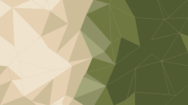 Abstract background with green and beige low poly geometric pattern