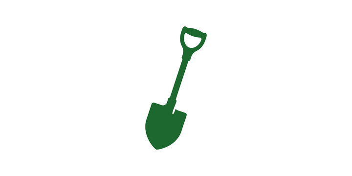 Green spade shovel icon tool for gardening and construction industry.