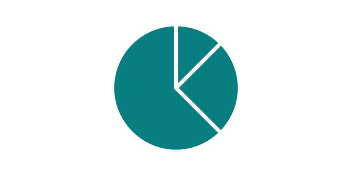 Teal pie chart flat icon represents business data and financial report.