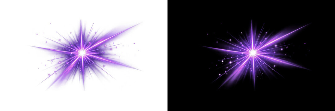 Radiant purple starbrust flare, abstract background with stars