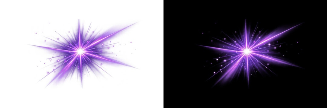 Radiant purple starbrust flare, abstract background with stars