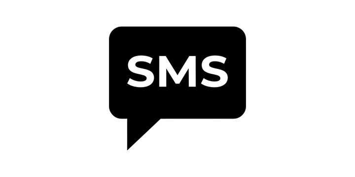 Sms speech bubble black flat icon for mobile message communication tools.