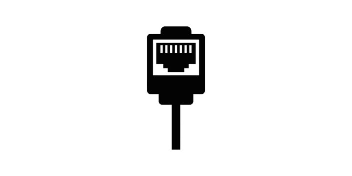 Ethernet cable connection icon black for networking and internet service.