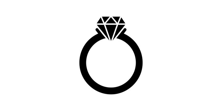 Diamond engagement ring flat icon for wedding invitation design concept.