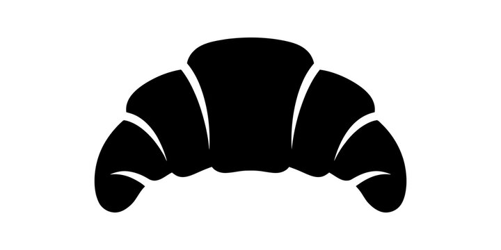 Black croissant pastry icon for bakery menus and food design projects.