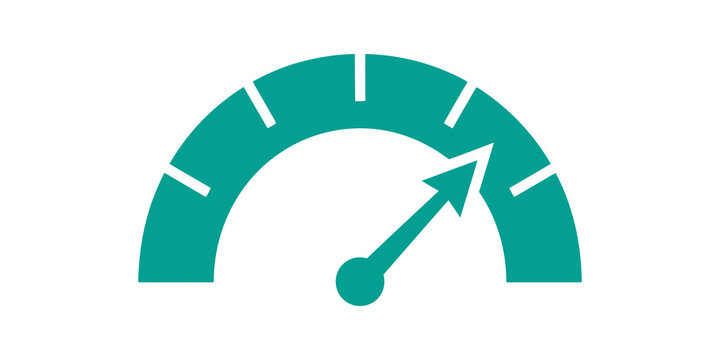 Green speedometer icon for performance monitoring and dashboard interfaces.