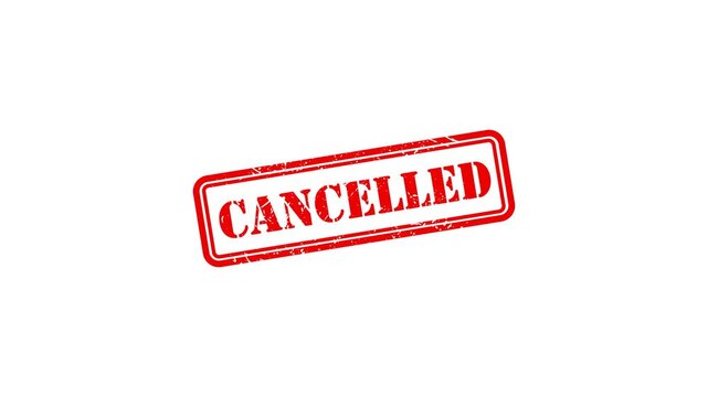Cancelled red rubber stamp impression on white background, grunge texture effect