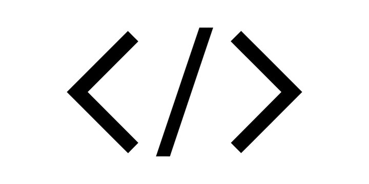 Black programming code tag icon for web developers and coding platforms.