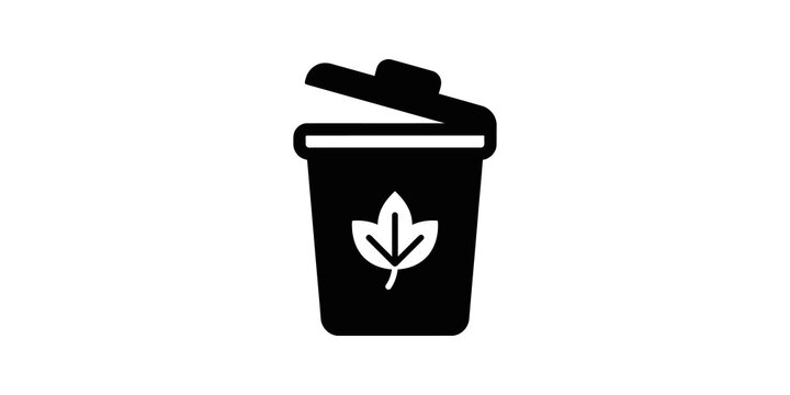 Compost bin icon with leaf symbol for organic waste recycling design.
